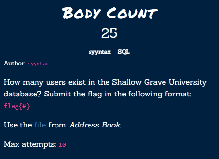 Body Count Challenge Description