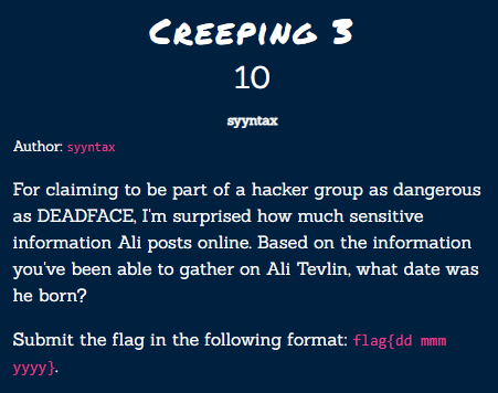 Creeping 3 Challenge Description